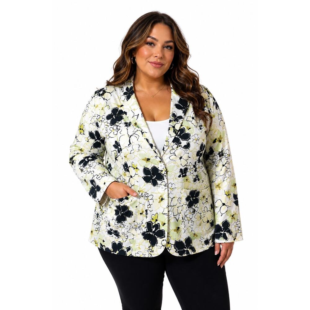 Larry Levine Woman 18W Floral Blazer Plus Size professional career Jacket office